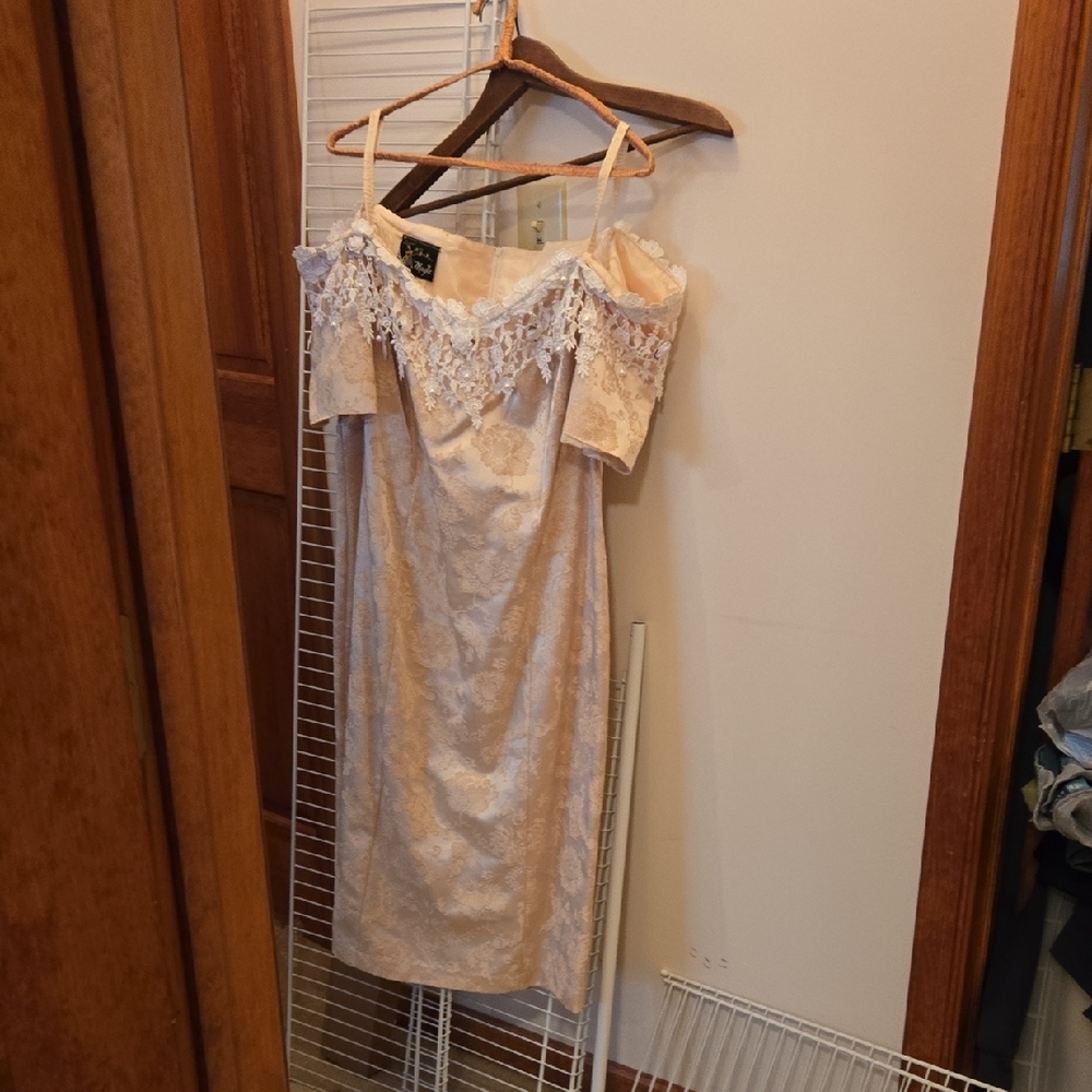NWOT Cream Asymmetrical Vintage  Embellished Midi Dress
